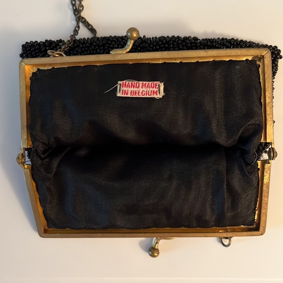 Vintage delicate small black beaded bag with chain - Picture 2 of 5